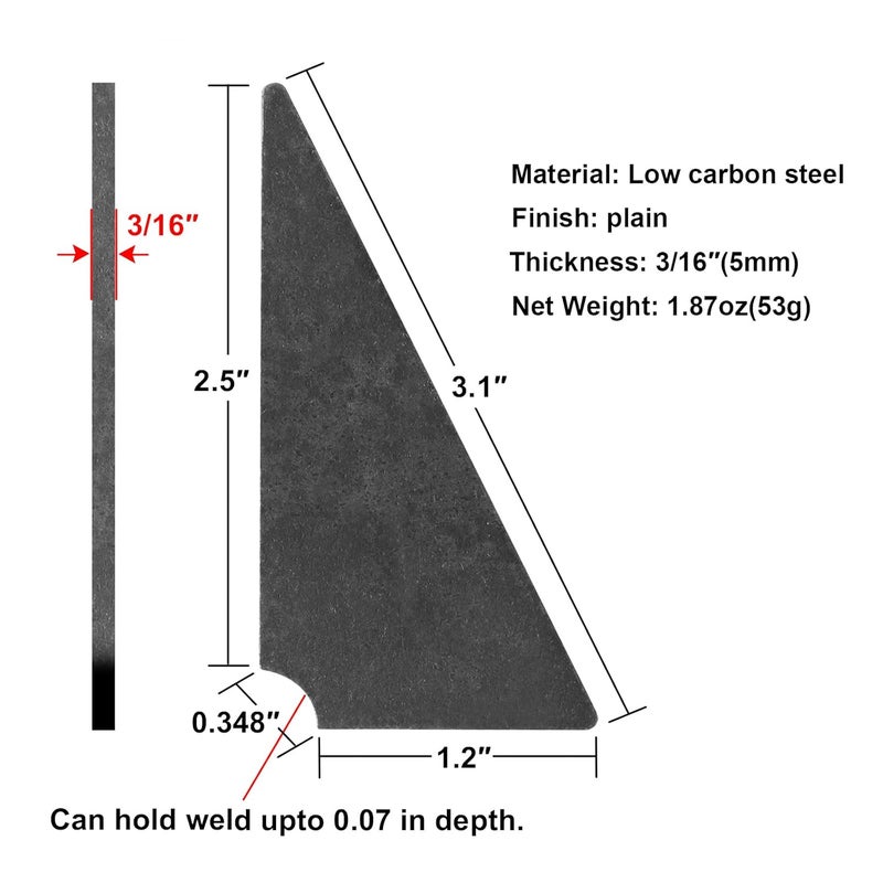 heneng 20 Pcs Triangle Gusset Plates with Weld Notch, 1-1/2" x 3" x 3/16", Weld-On Reinforcement Plates for Industrial & DIY Projects - Image 2